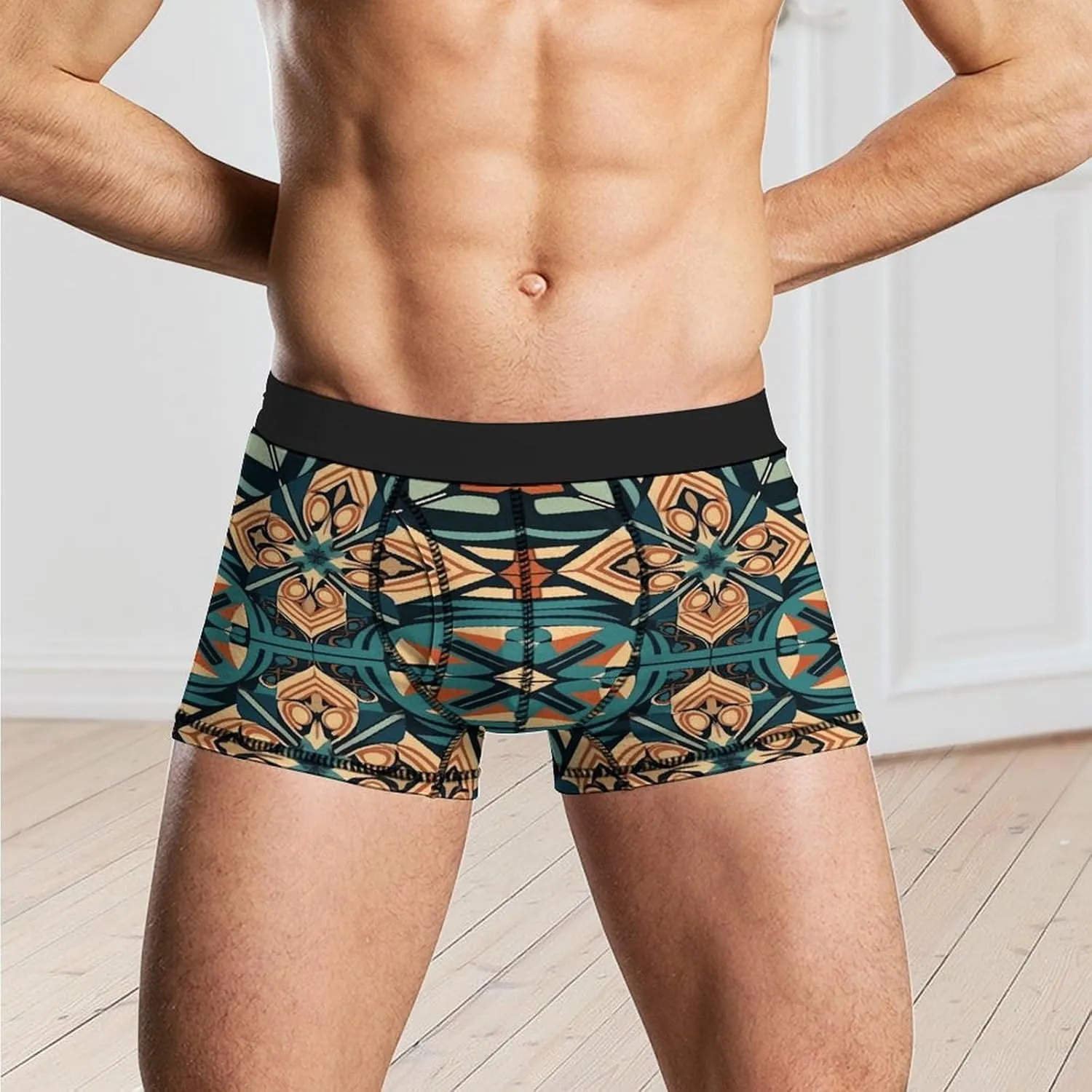 Dark Orange Grid Boxer Briefs Moisture Wicking Men's Underwear Ultra Comfortable Breathable Underwear