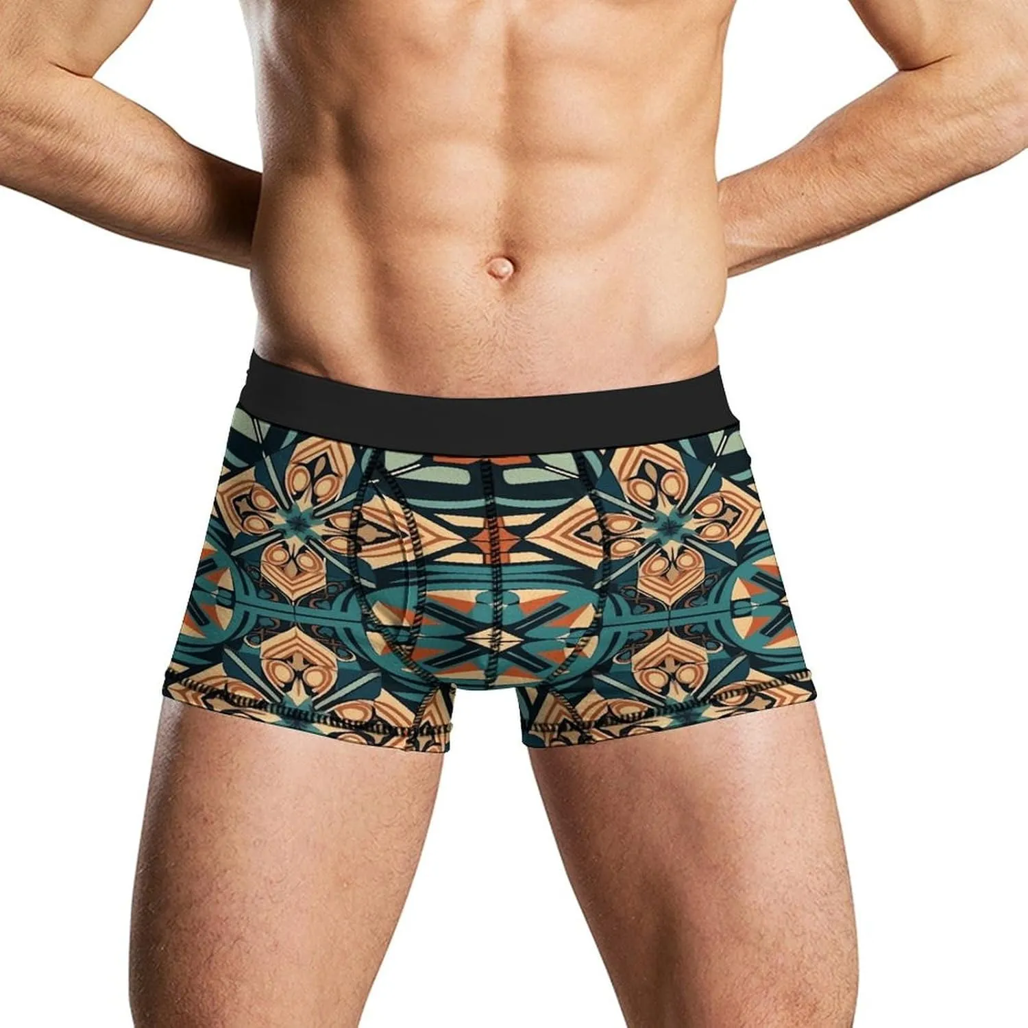 Dark Orange Grid Boxer Briefs Moisture Wicking Men's Underwear Ultra Comfortable Breathable Underwear