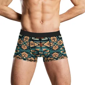 Dark Orange Grid Boxer Briefs Moisture Wicking Men's Underwear Ultra Comfortable Breathable Underwear