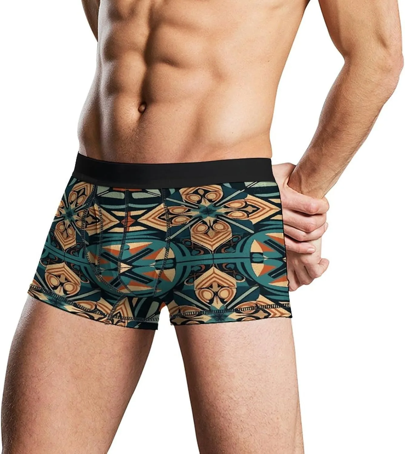 Dark Orange Grid Boxer Briefs Moisture Wicking Men's Underwear Ultra Comfortable Breathable Underwear