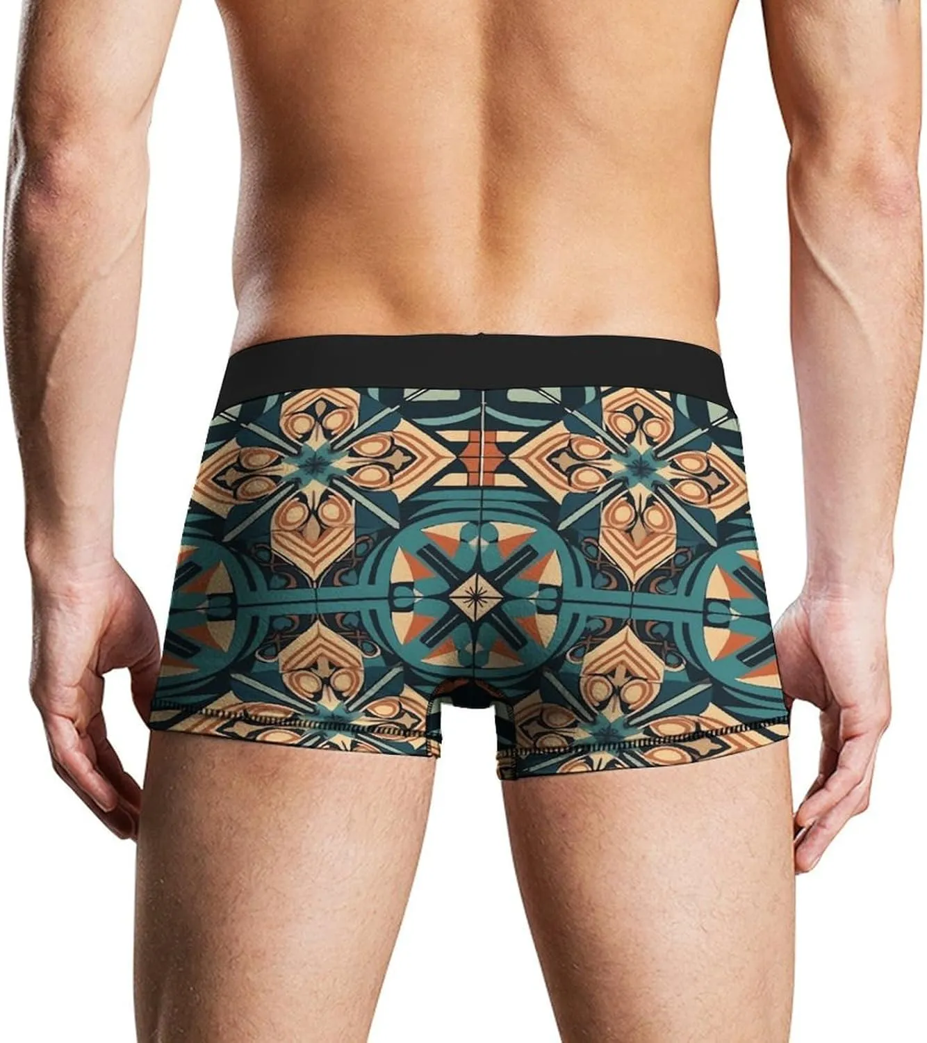Dark Orange Grid Boxer Briefs Moisture Wicking Men's Underwear Ultra Comfortable Breathable Underwear