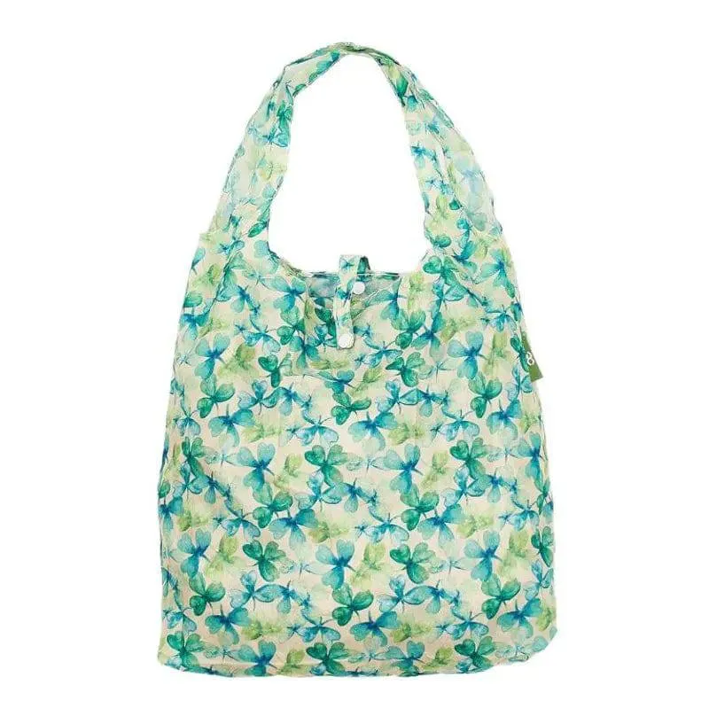 Eco Chic Lightweight Foldable Reusable Beige Shopping Bag Shamrocks