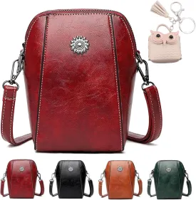 Elmyse Crossbody Bag Leather, Retro All-Match Vertical Cellphone Bag, Leather Crossbody Bags for Women