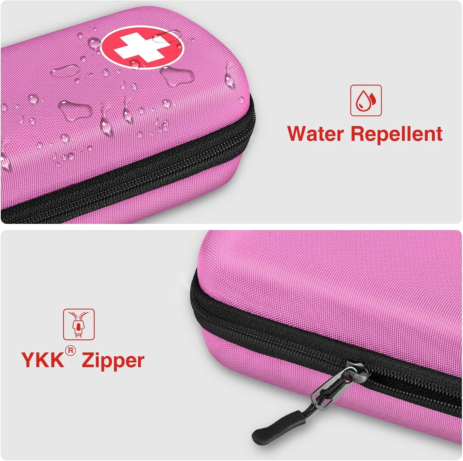 Epipen Medical Carrying Case, Hard Shell EVA Shock Absorption Travel Medication Organizer Bag Emergency Medical Pouch Holds 2 EpiPens, Asthma Inhaler, Auvi-Q, Allergy Supplies (Pink)