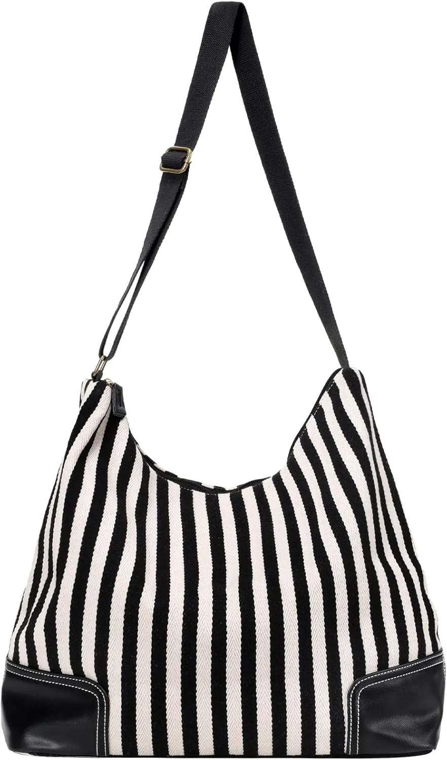 F-color Crossbody Tote Bag for Women - Large Canvas Hobo Crossbody Bag with Zipper & 5 Pockets, Carry on Shoulder Bag Work