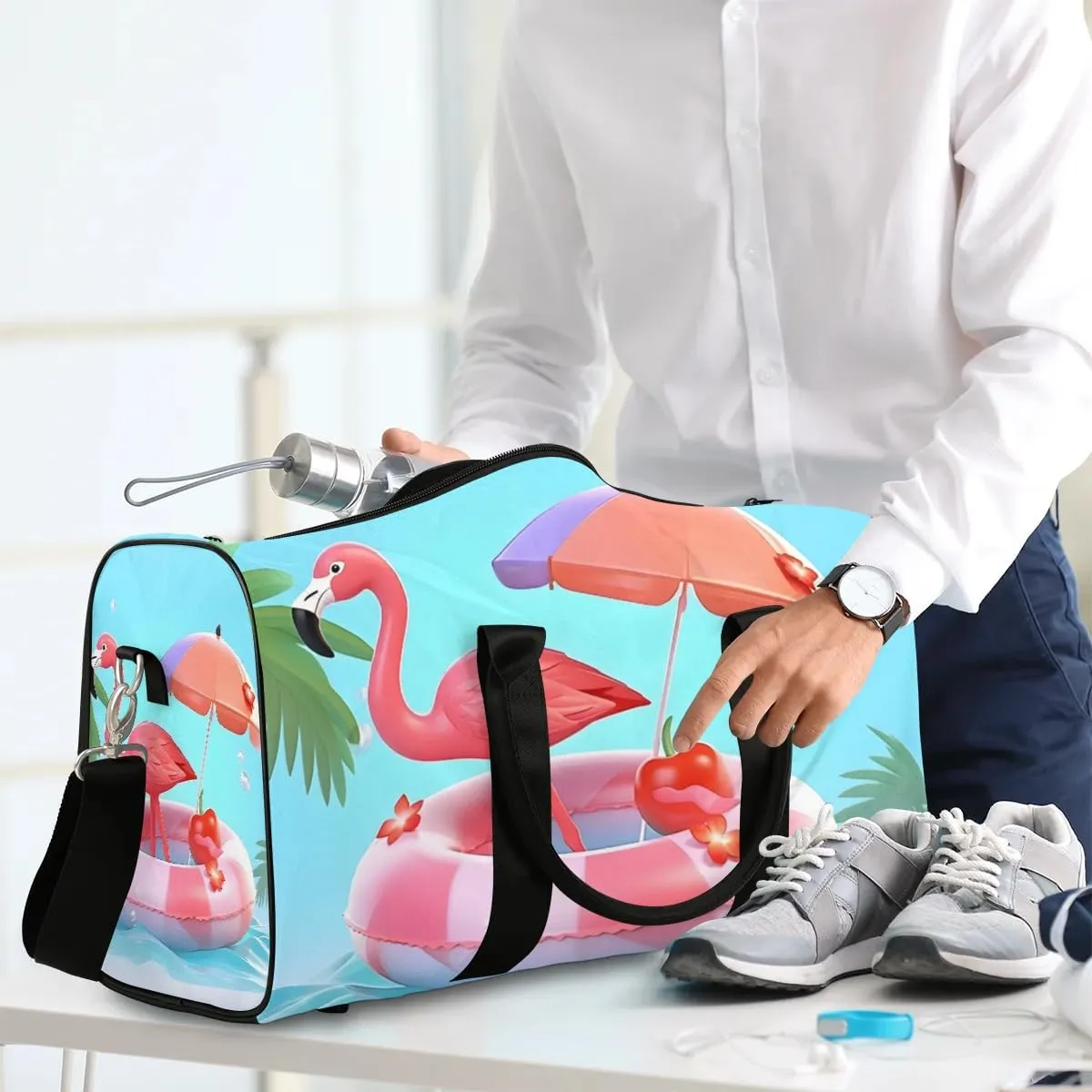 Foldable Travel Bag Flamingo Beach Lightweight Carry On Bags for Airplanes Waterproof Travel Duffle Bag For Gym Weekend Overnight