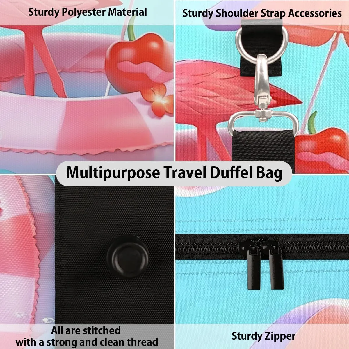 Foldable Travel Bag Flamingo Beach Lightweight Carry On Bags for Airplanes Waterproof Travel Duffle Bag For Gym Weekend Overnight