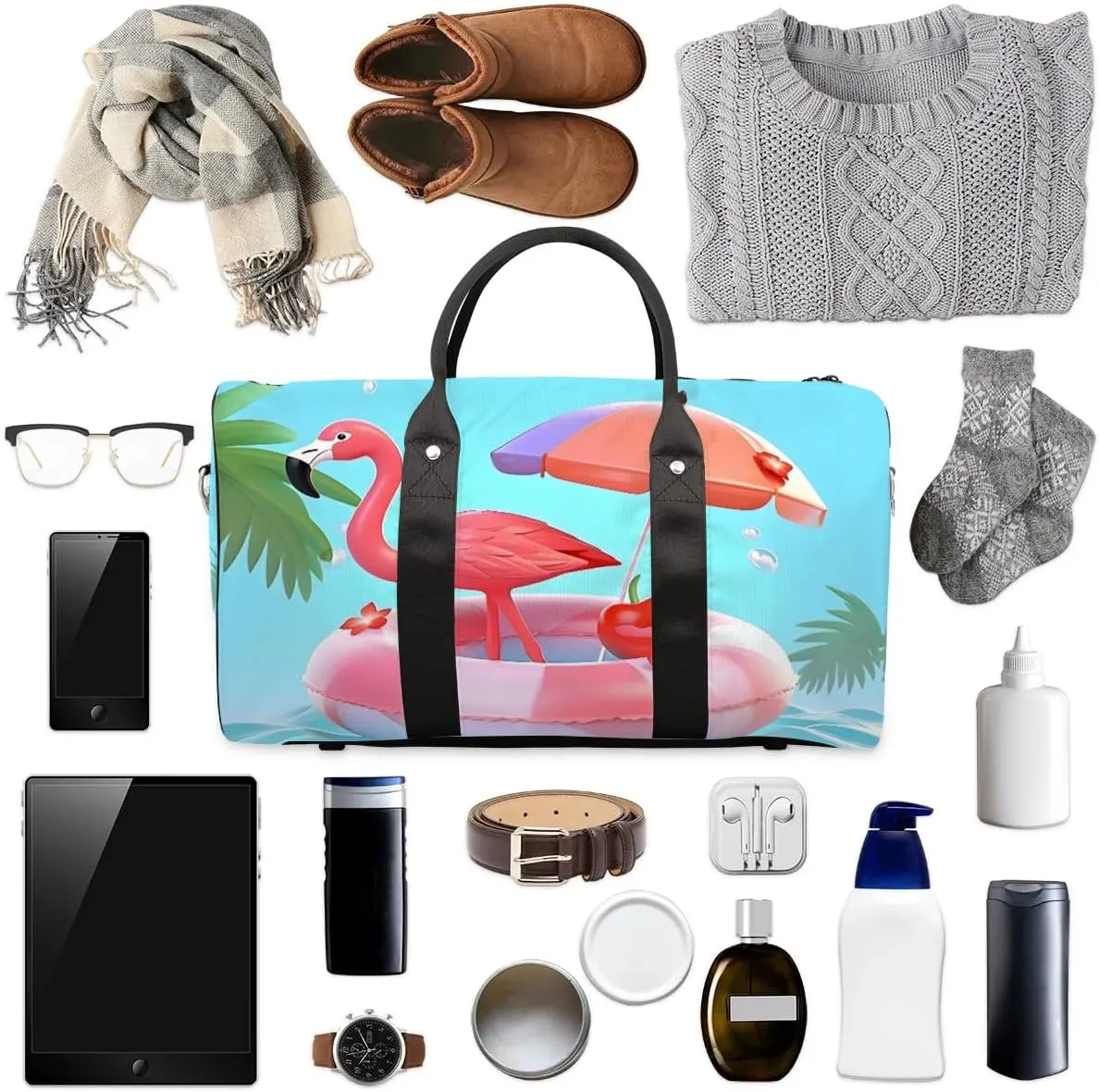 Foldable Travel Bag Flamingo Beach Lightweight Carry On Bags for Airplanes Waterproof Travel Duffle Bag For Gym Weekend Overnight