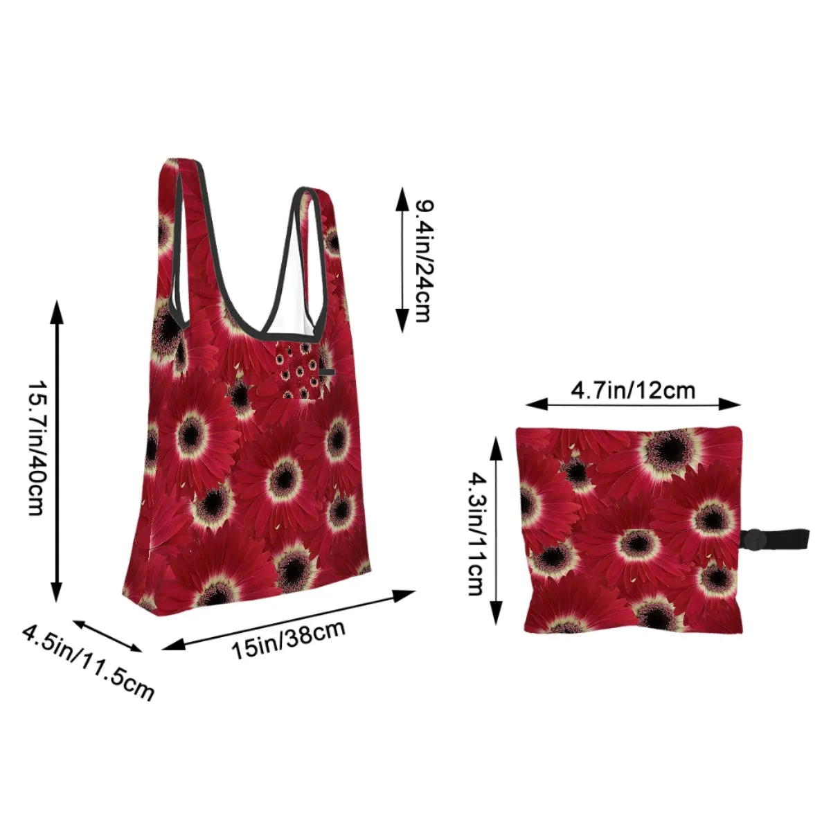 Folding Shopping Bag (Polyester with storage pouch) Gerbera Daisy 1