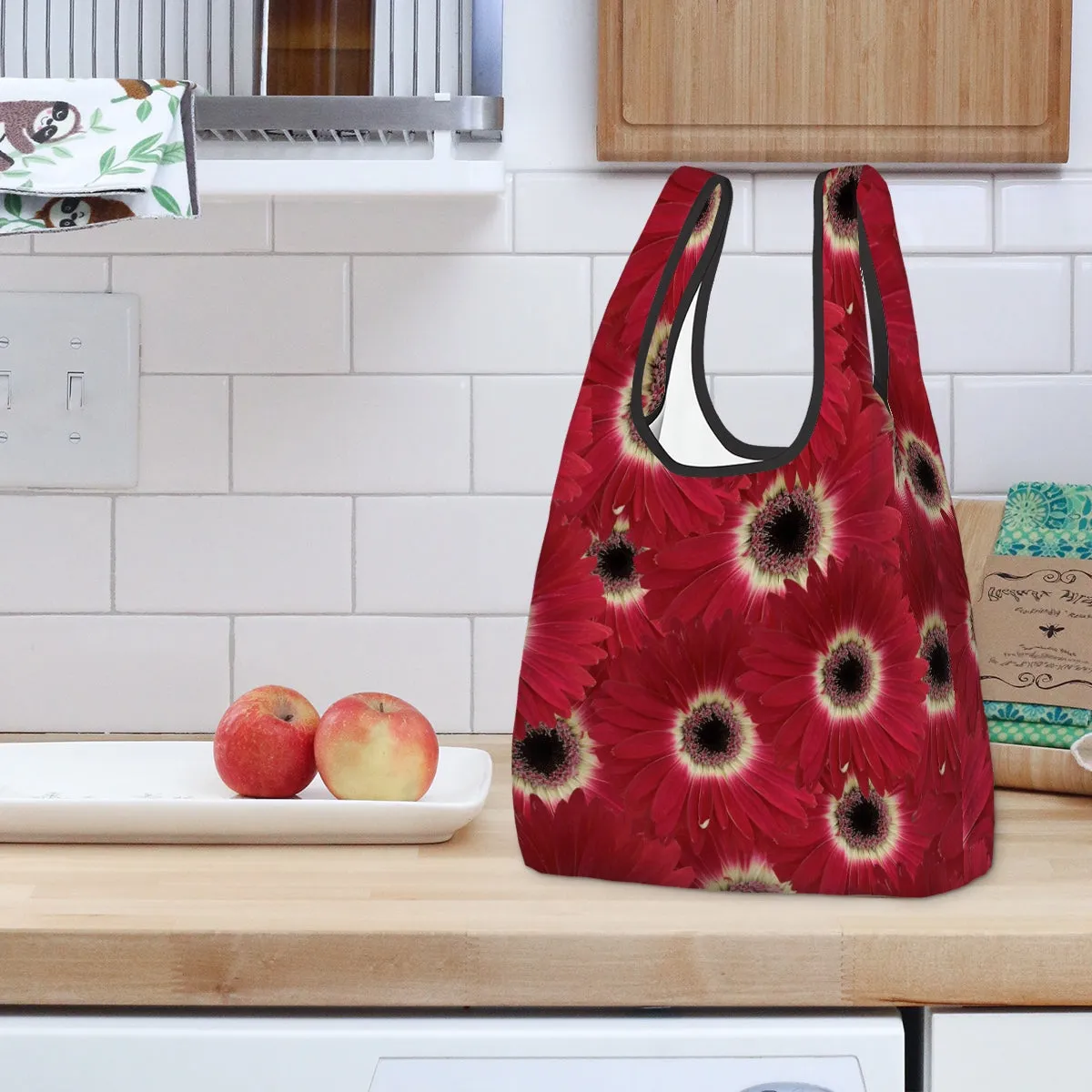 Folding Shopping Bag (Polyester with storage pouch) Gerbera Daisy 1