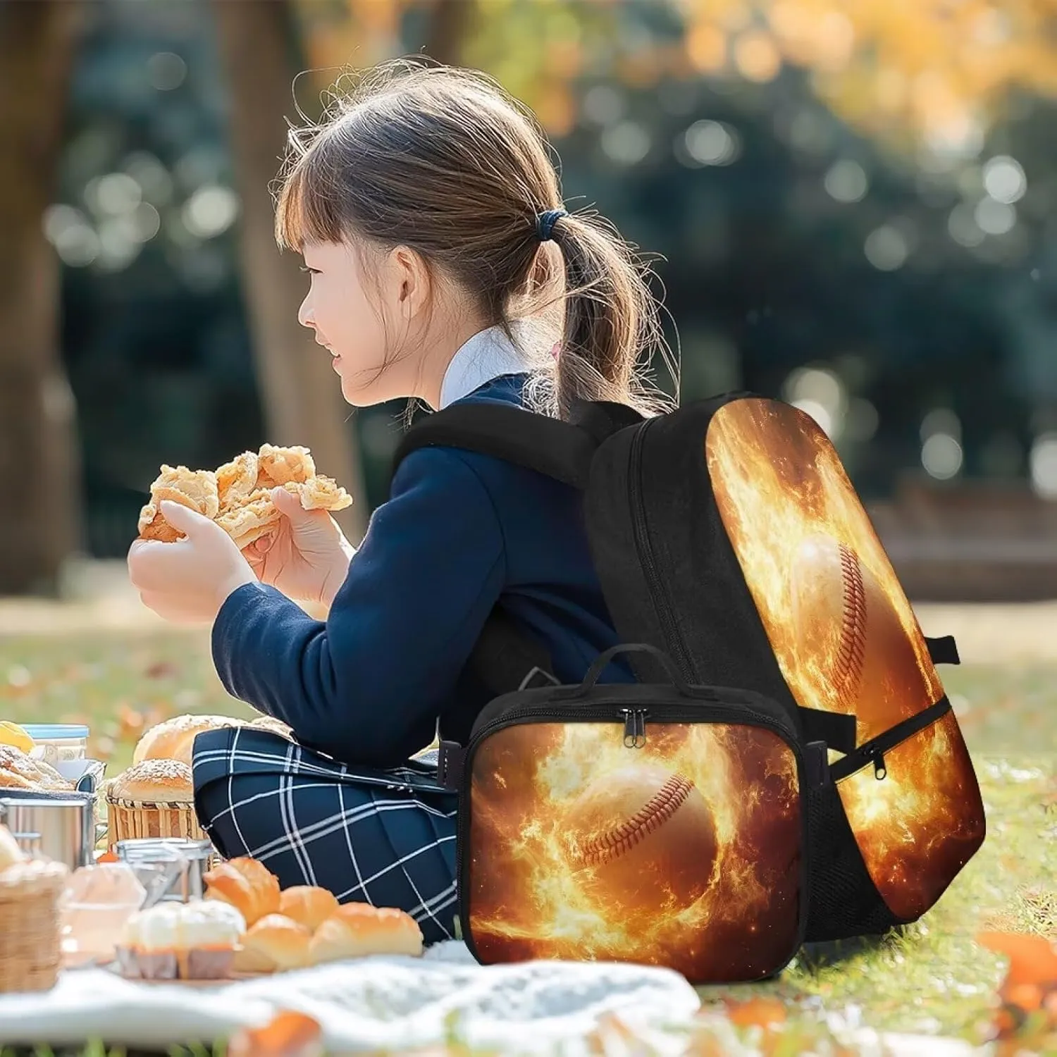 FOR U DESIGNS Baseball Front Quick-Access Backpack with Food Storage Ergonomic 1st Grade 17 Inch Lightweight Bookbag for Kindergarten Age 8-10 Travel Rucksack