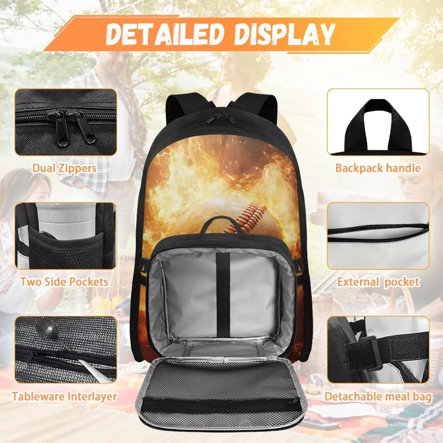 FOR U DESIGNS Baseball Front Quick-Access Backpack with Food Storage Ergonomic 1st Grade 17 Inch Lightweight Bookbag for Kindergarten Age 8-10 Travel Rucksack
