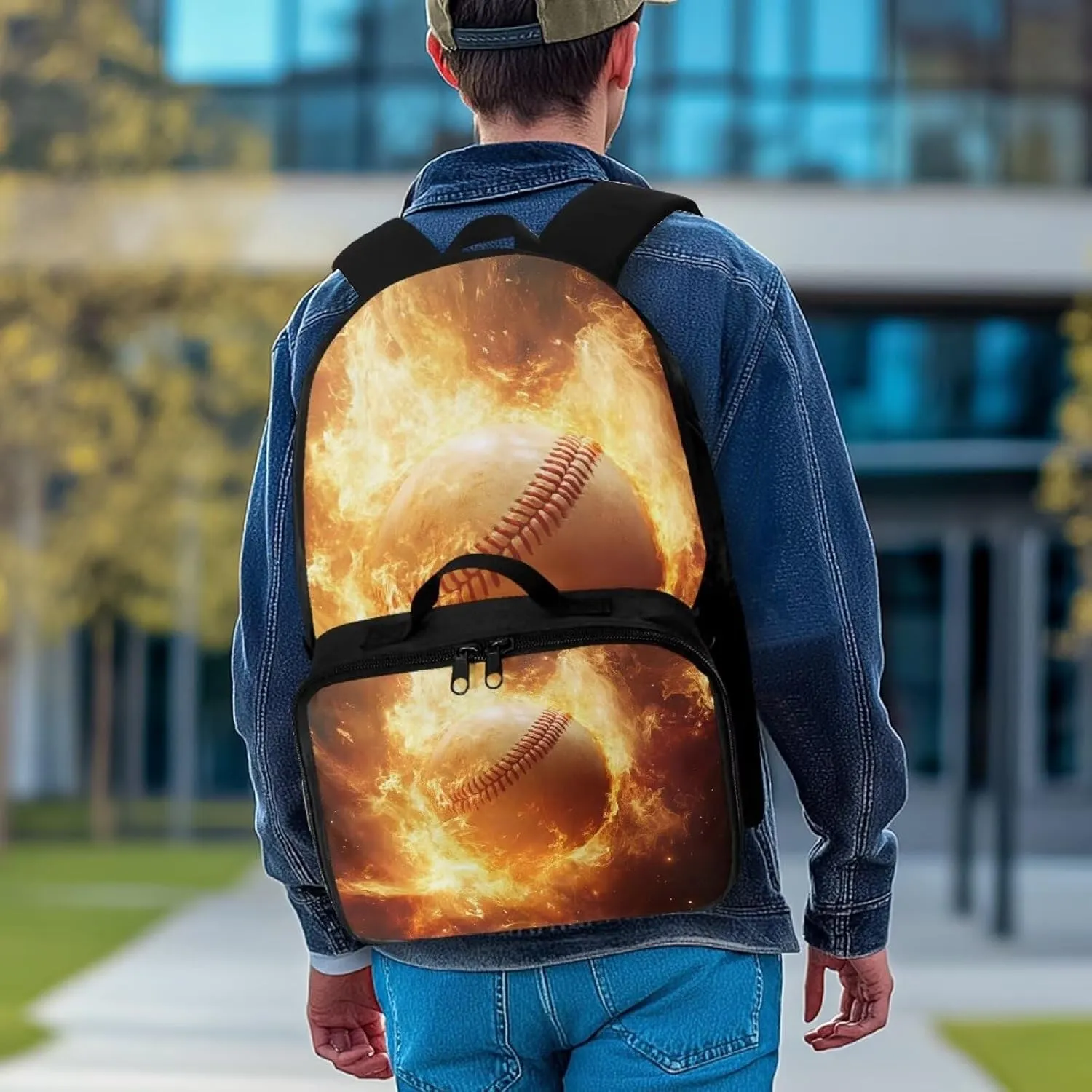 FOR U DESIGNS Baseball Front Quick-Access Backpack with Food Storage Ergonomic 1st Grade 17 Inch Lightweight Bookbag for Kindergarten Age 8-10 Travel Rucksack