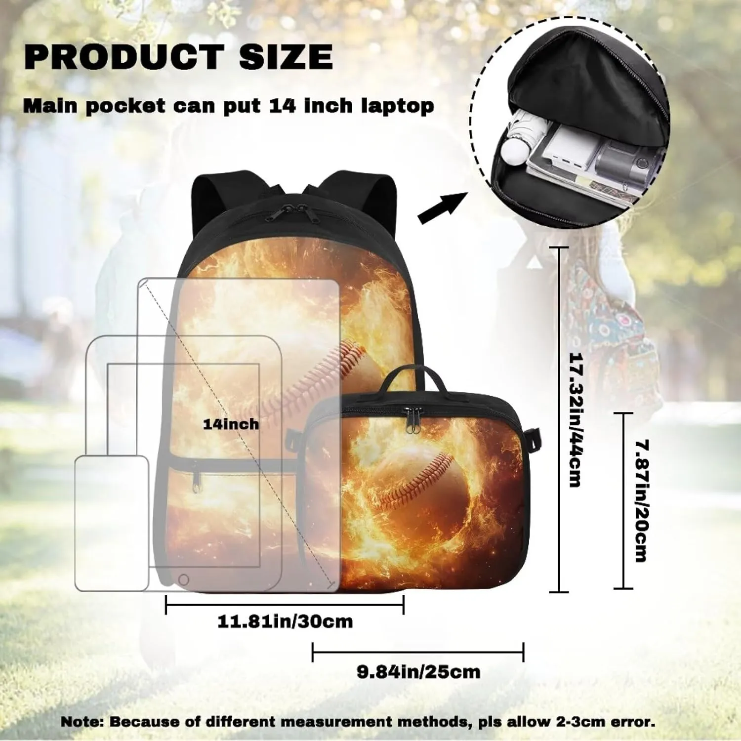 FOR U DESIGNS Baseball Front Quick-Access Backpack with Food Storage Ergonomic 1st Grade 17 Inch Lightweight Bookbag for Kindergarten Age 8-10 Travel Rucksack