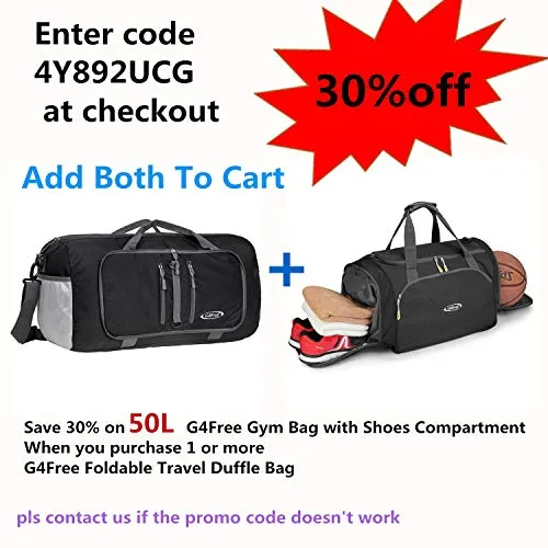 G4Free Foldable Travel Duffle Bag Lightweight 22 Inch for Luggage, Sports, Gym(Black)