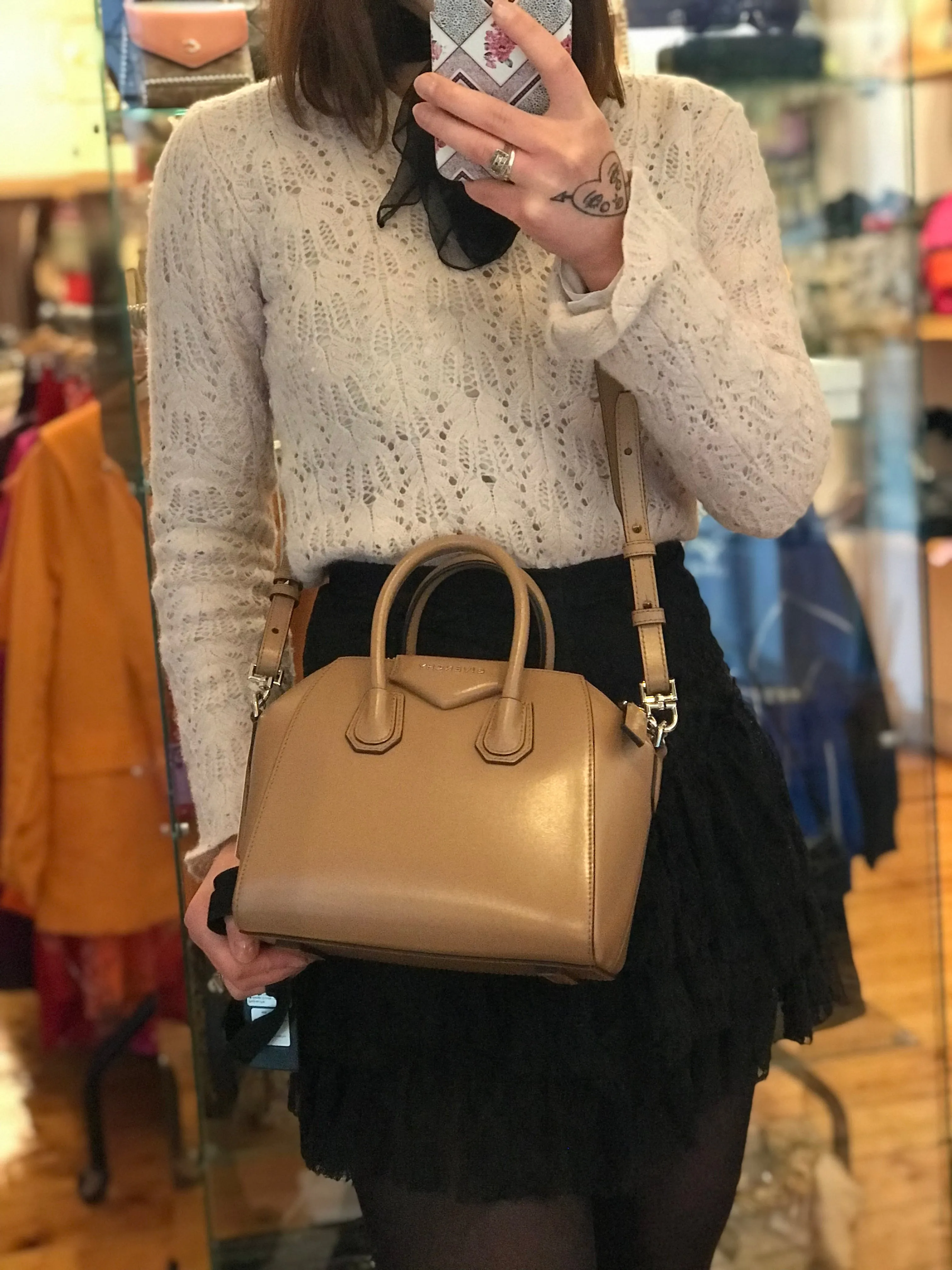 Givenchy Tan Leather Mini Antigona Crossbody
