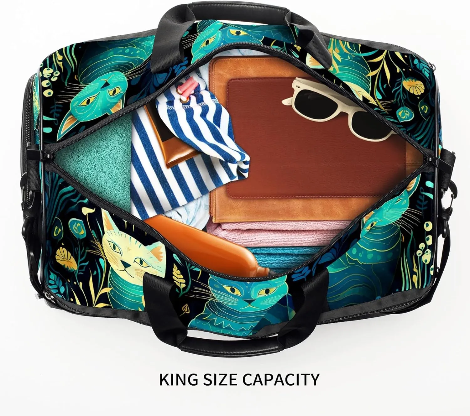 Gym Bag for Women, Carry on Weekender Overnight Bag, Travel Duffel Bags, Personal Item Travel Bag Tote Bag Workout Dance Bag, Cat - 21