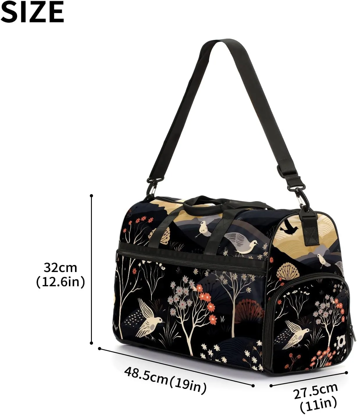 Gym Bag for Women, Carry on Weekender Overnight Bag, Travel Duffel Bags, Personal Item Travel Bag Tote Bag Workout Dance Bag, Chinese Painting Bird - 52