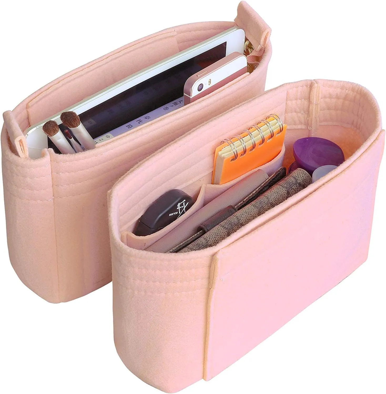 HyFanStr Felt Insert Bag Organizer with Zipper, Small Handbag Purse Organizer Tote Liner Pouch for Women, 2 Piece Set 