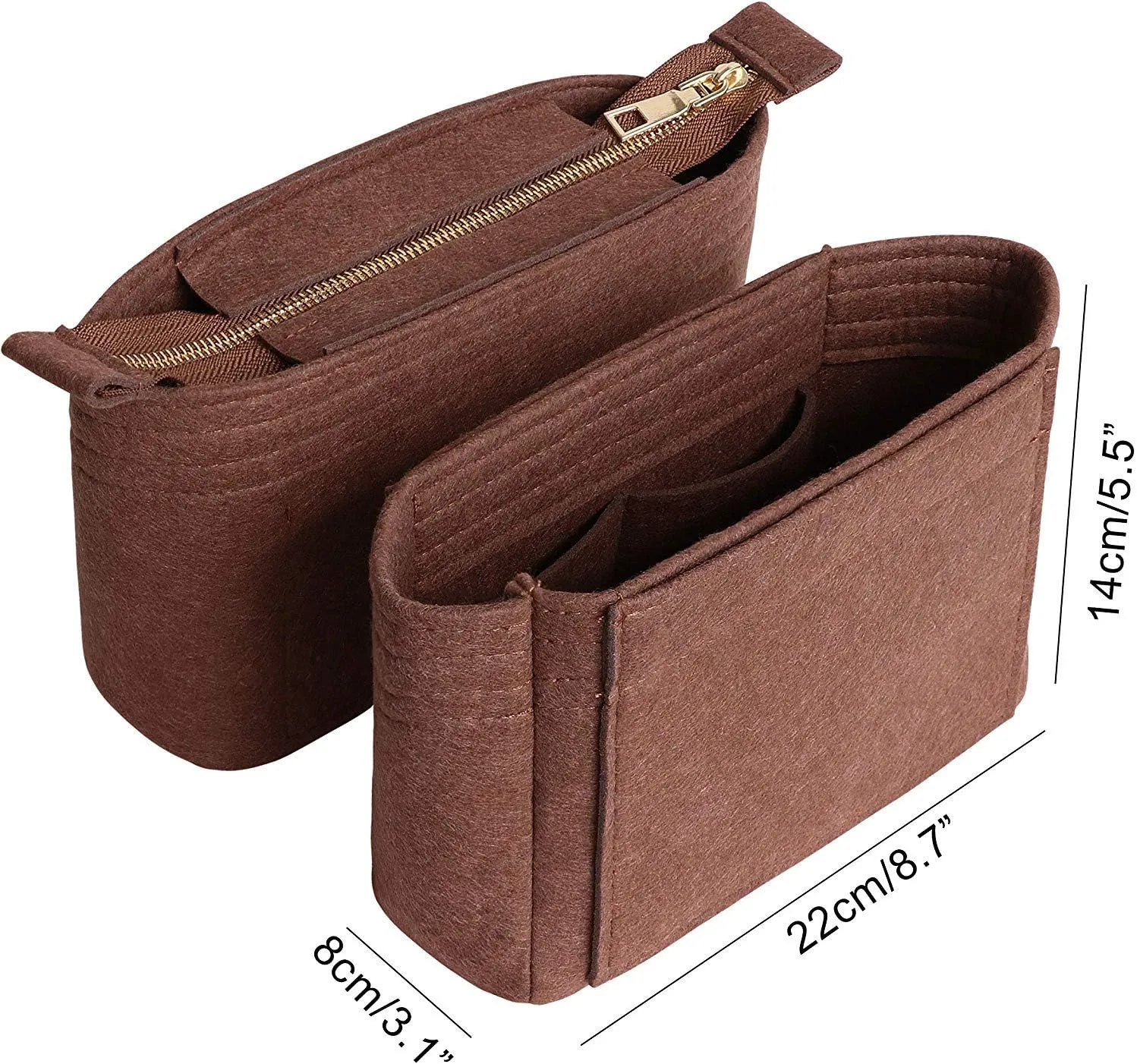 HyFanStr Felt Insert Bag Organizer with Zipper, Small Handbag Purse Organizer Tote Liner Pouch for Women, 2 Piece Set 