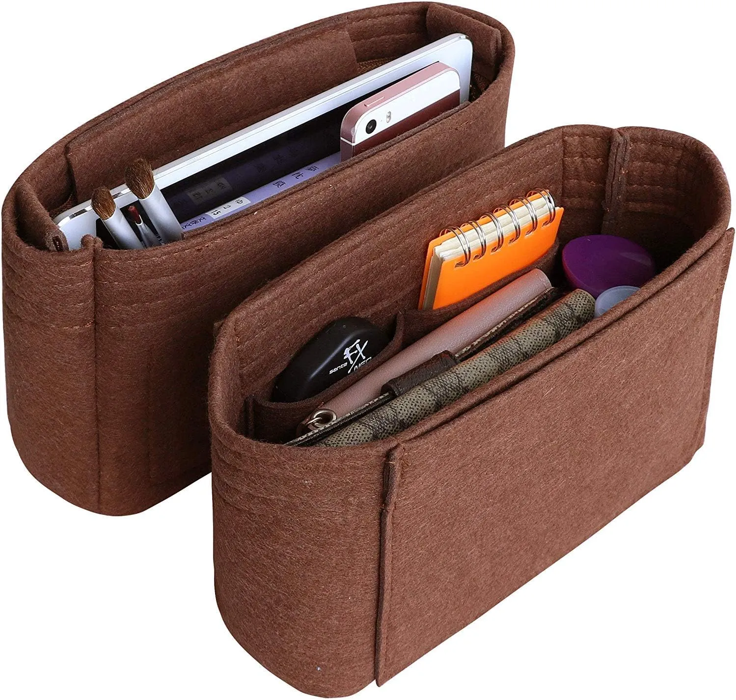 HyFanStr Felt Insert Bag Organizer with Zipper, Small Handbag Purse Organizer Tote Liner Pouch for Women, 2 Piece Set 