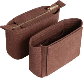 HyFanStr Felt Insert Bag Organizer with Zipper, Small Handbag Purse Organizer Tote Liner Pouch for Women, 2 Piece Set 