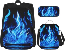 Indigo Flame Print Print Pencil Case Lightweight Casual Fashion Backpack Lunch Bag Large Capacity Travel Bag