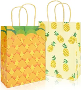 JarThenaAMCS 24Pcs Pineapple Paper Gift Bags Hawaiian Treat Bags with Handles Reusable Yellow Grocery Shopping Bags Summer Fruit Candy Goodie Bags for Luau Birthday Party Supplies