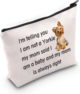 JNIAP Yorkie Gifts For Women Dog Lovers Cosmetic Bag Yorkie Mom Owner Gift Makeup Bag Travel Zipper Pouch Yorkshire Terrier Gift I'm Telling You I Am Not a Yorkie Toiletry Bag