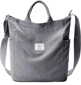 KALIDI Corduroy Tote Bag, Large Messenger Bag Shoulder Hobo Anti Splash Crossbody Zipper Bag Casual Work Shopping Women