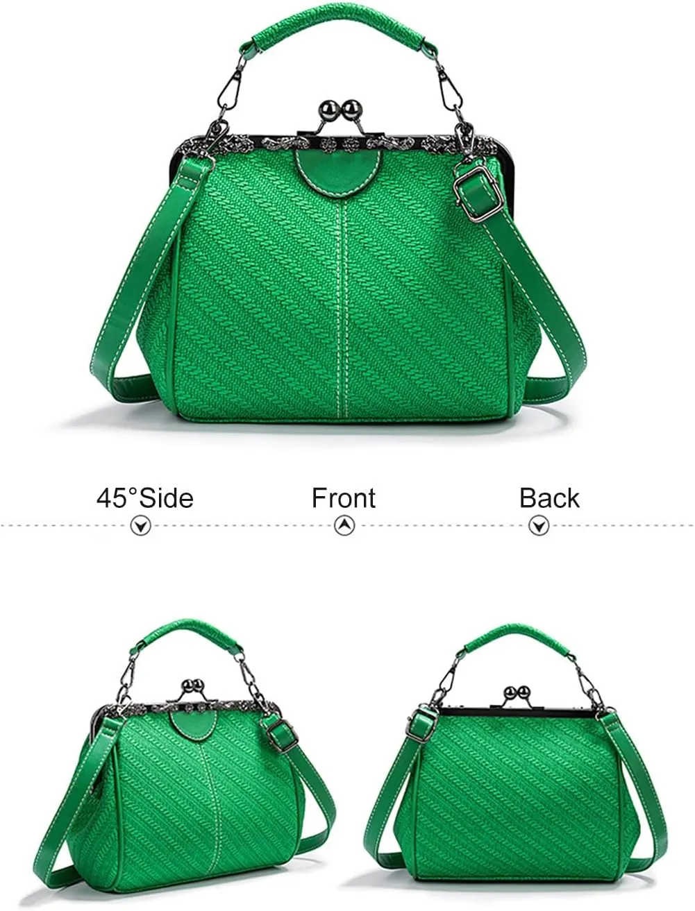 Kiss Lock Handbags for Women Vintage PU Leather Evening Clutch Satchel Retro Hollow Crossbody Shoulder Purse Tote
