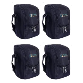 Kuber Industries Lunch Box|Canvas Leak Proof 3 Stainless Steel Insulated Containers Lunch Bag|Adjustable Straps Tiffin Box with Zipper Closure (Black) (Pack of 4)