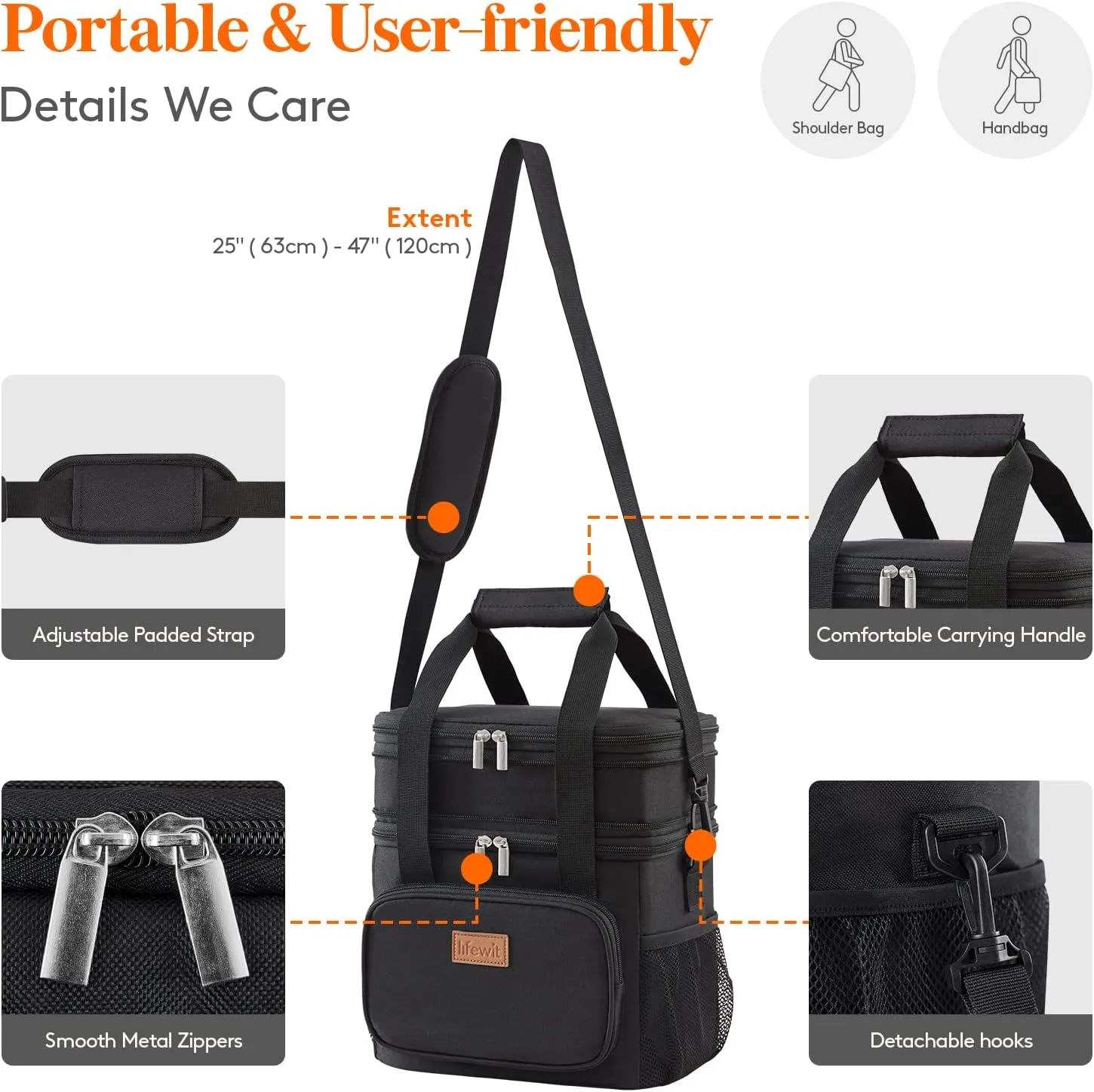 Lifewit Lunch Box for Men Women, Black, 12L/16Can, Insulated Soft Cooler Bag with Padded Shoulder Strap, Ideal for Work/Flight/Travel