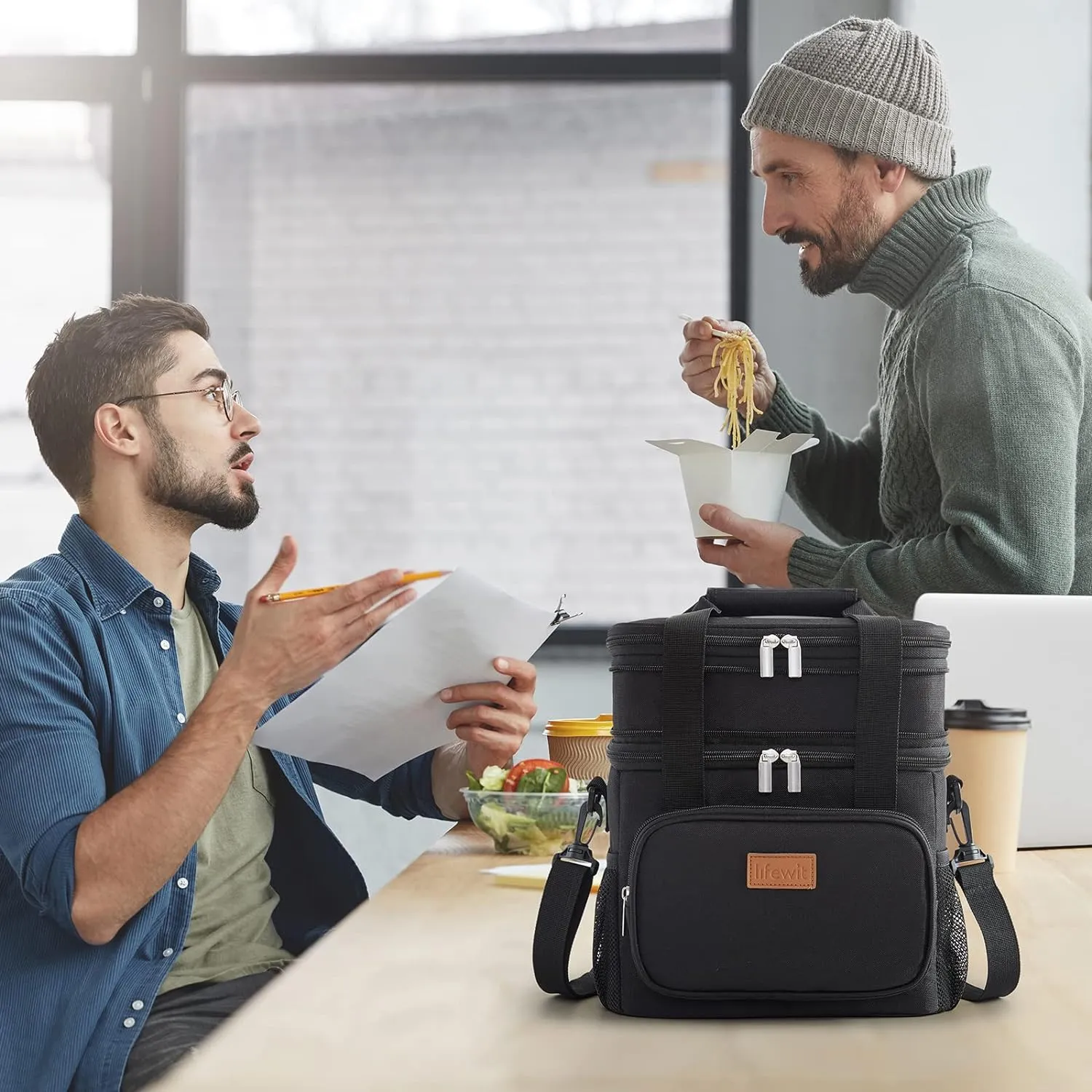 Lifewit Lunch Box for Men Women, Black, 12L/16Can, Insulated Soft Cooler Bag with Padded Shoulder Strap, Ideal for Work/Flight/Travel