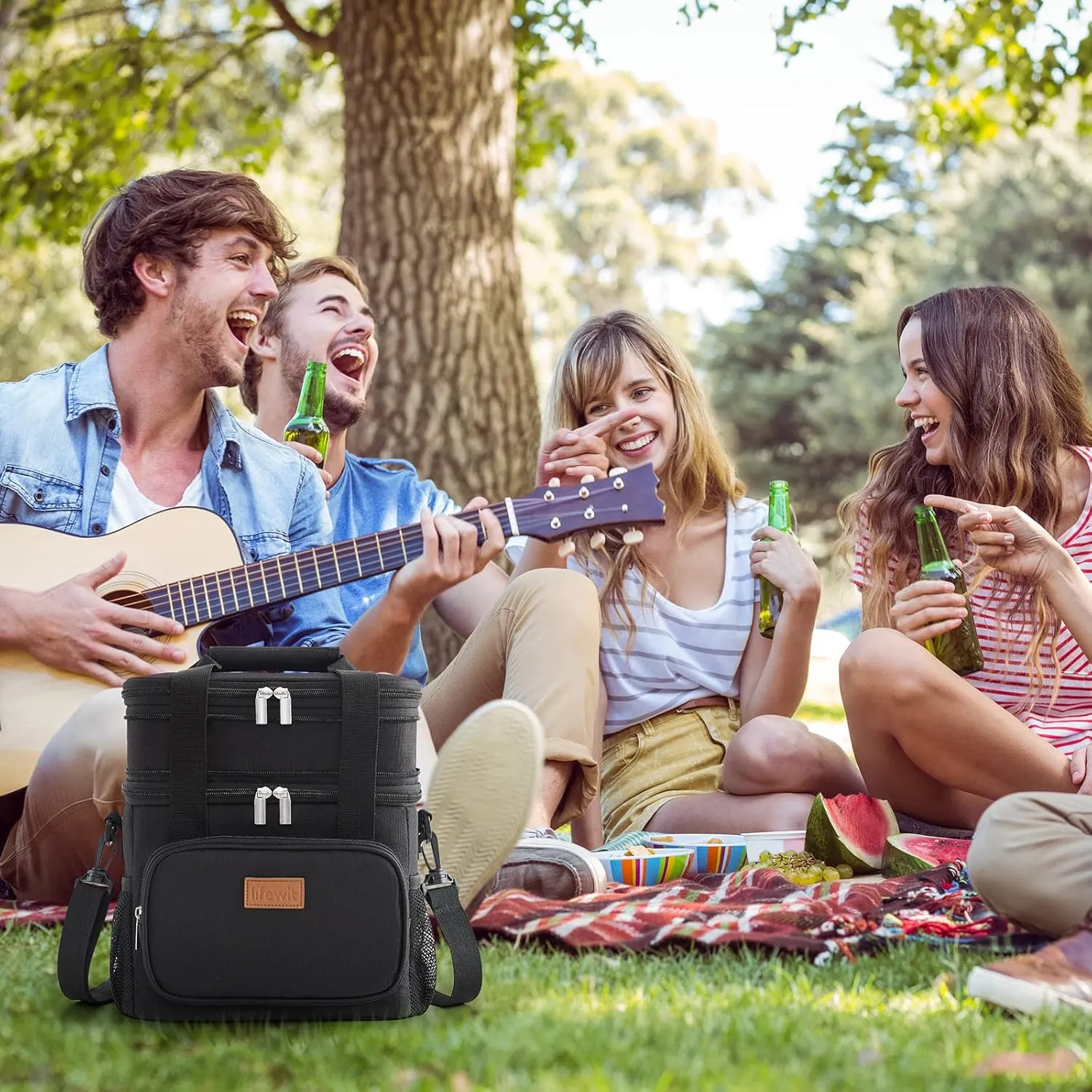 Lifewit Lunch Box for Men Women, Black, 12L/16Can, Insulated Soft Cooler Bag with Padded Shoulder Strap, Ideal for Work/Flight/Travel
