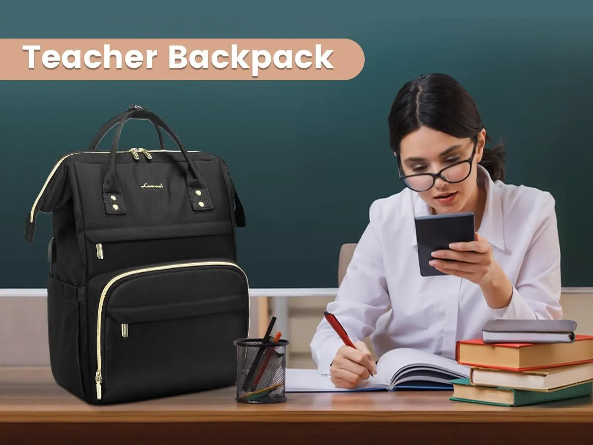 LOVEVOOK Extra Large Travel Laptop Backpack Women, 18 Inch Womens Work Backpack Purse, Waterproof Anti-theft Travel Back Pack with USB Charging Port for College Teacher Nurse, Black