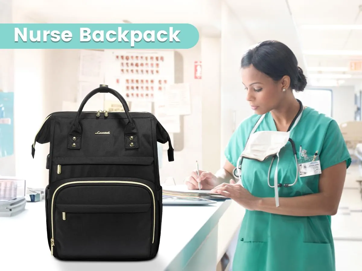 LOVEVOOK Extra Large Travel Laptop Backpack Women, 18 Inch Womens Work Backpack Purse, Waterproof Anti-theft Travel Back Pack with USB Charging Port for College Teacher Nurse, Black