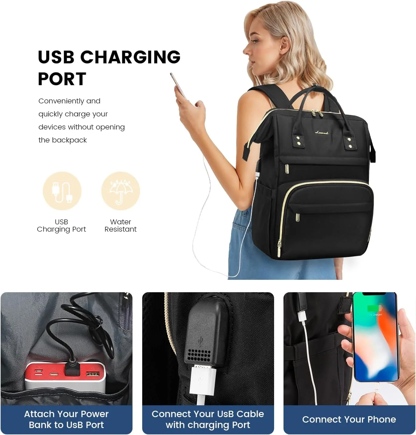 LOVEVOOK Extra Large Travel Laptop Backpack Women, 18 Inch Womens Work Backpack Purse, Waterproof Anti-theft Travel Back Pack with USB Charging Port for College Teacher Nurse, Black