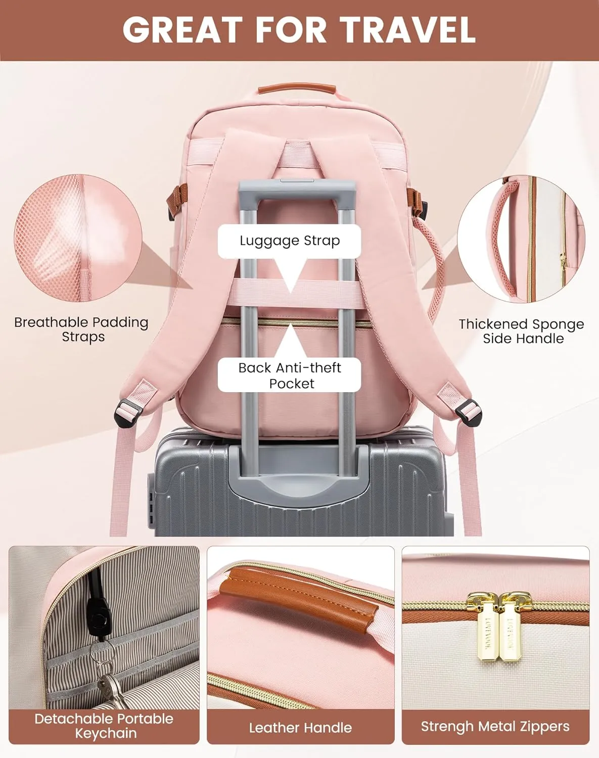 LOVEVOOK Large Travel Backpack for Women & Men, 40L Carry on Backpack for Airplanes, TSA Personal Item Travel Bag fits 17" Laptop, Waterproof Travel Essentials Airline Approved with 3 Packing Cubes