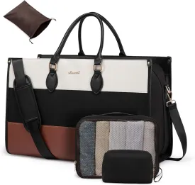 LOVEVOOK Weekender Bags for Women 18-21" Large Capacity Dual Material All-In-One Travel Duffle Carry On Bag with Laptop Compartment, Wet/Dry Separation for Overnight/Gym 1 Shoe Organizer, 2 Pockets