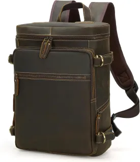 Masa Kawa Vintage Full Grain Leather Backpack for Men Fits 15.6 Inch Laptop Brown Travel Rusack Casual Daypack