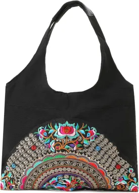 MAZEXY Tote Handbags for Women Large Embroidered Canvas Shoulder Bag Daily Bag