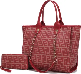MKF Collection Tote Bag for Women, Vegan Leather Top-Handle Chain Shoulder Handbag Large Purse