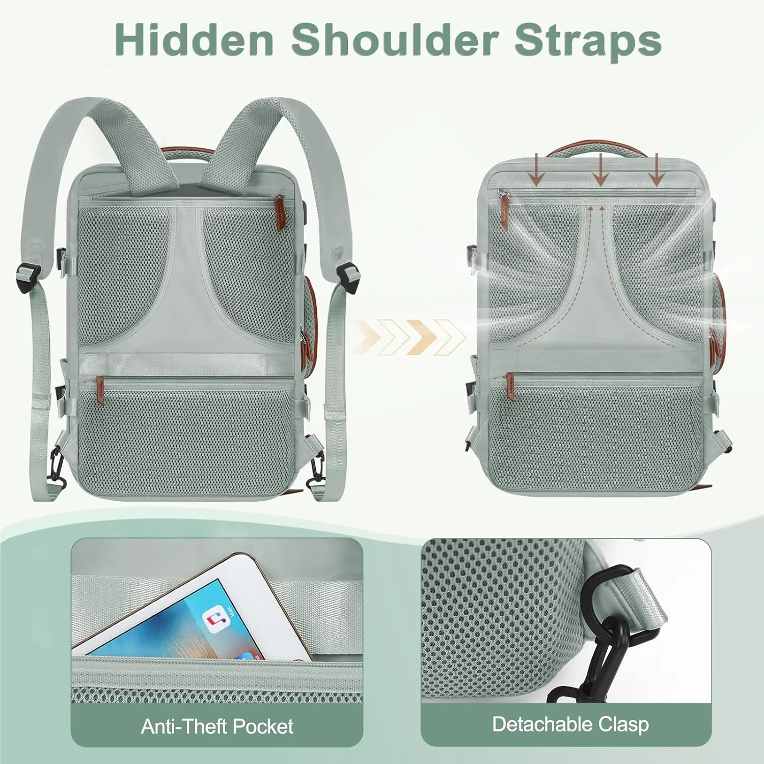 MOSISO Travel Backpack, 40L Carry on Laptop Backpack, 17-17.3 inch Airline Approved Luggage Bag with USB Port&Hidden Shoulder Strap, Casual Daypack with Toiletry Bag&Shoe Pocket, Antique Green