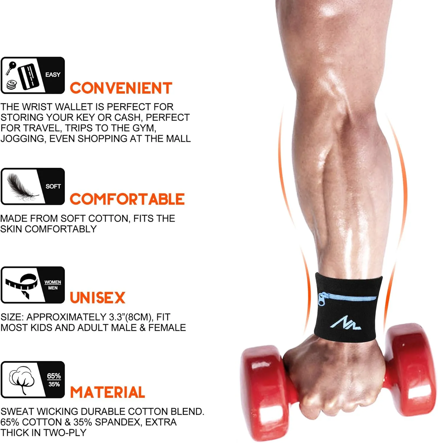 NEWZILL Wrist Wallet Wristband with Zipper - Cotton Sweatbands for Men & Women, Ideal for Sport, Running, Walking, Basketball, Football, Tennis, Hiking, Workout, and More