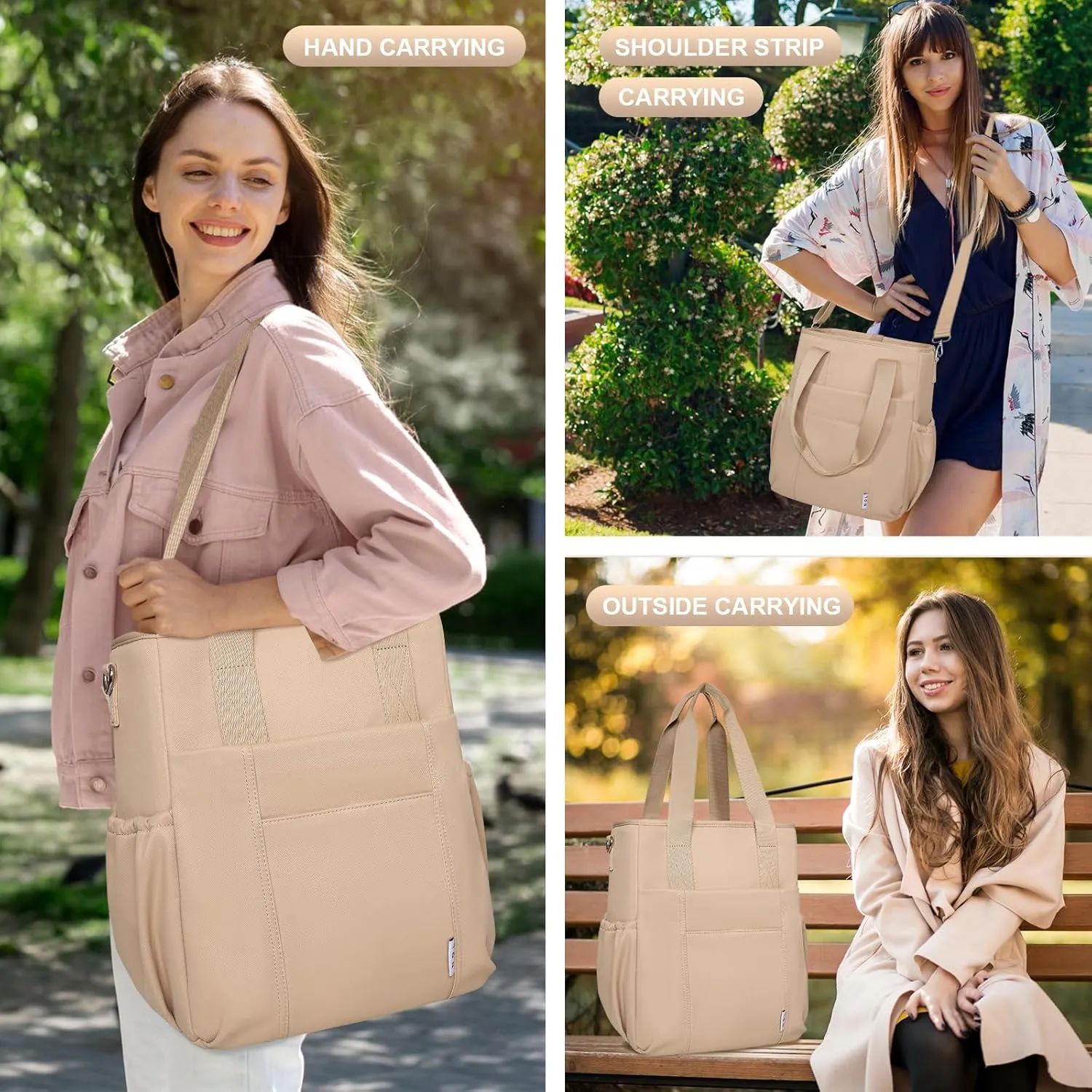 NOL Insulated Lunch Bag for Women, Large Spacious Lunch Tote Bag With Removable Adjustable Shoulder Strap with Multi Pockets,Leakproof Cooler Bag,Lightweight Nylon Waterproof Lunch Box For Work,Khaki