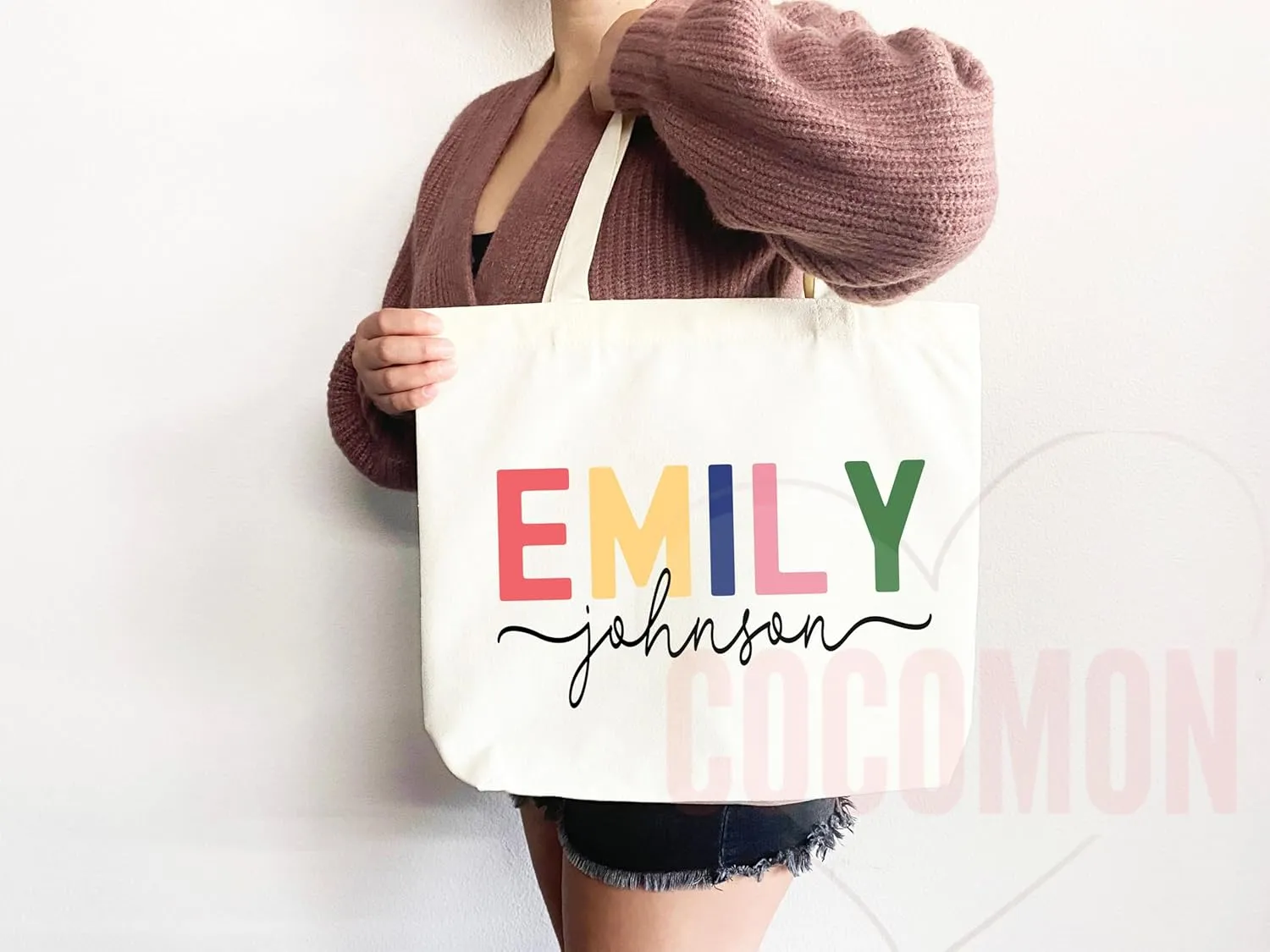 Personalized Custom Name Tote Bag - Custom Tote Shopper - Premium Canvas, Reusable, Eco-Friendly - Ideal Gift for Women, Bridesmaids, Teachers, Nurses - Customizable (Medium Bag   Matching Pouch)