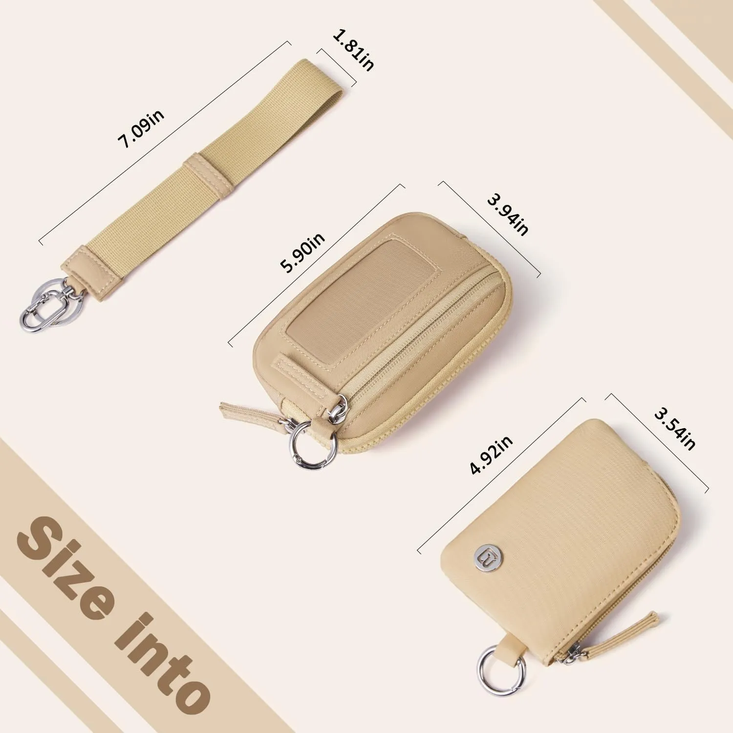 POIUGOYA Keychain Wristlet Wallet,Dual Pouch Wristlet Portable,Nylon RFID Coin Purse Small Wallet with key ring,ID Window