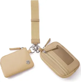 POIUGOYA Keychain Wristlet Wallet,Dual Pouch Wristlet Portable,Nylon RFID Coin Purse Small Wallet with key ring,ID Window