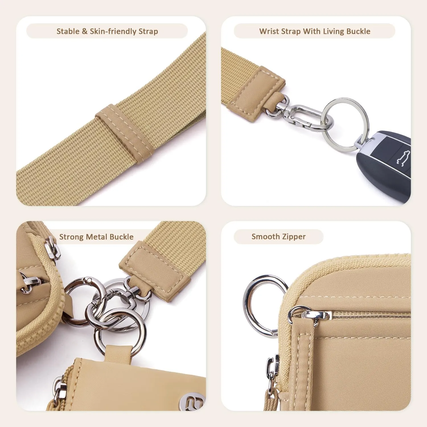 POIUGOYA Keychain Wristlet Wallet,Dual Pouch Wristlet Portable,Nylon RFID Coin Purse Small Wallet with key ring,ID Window